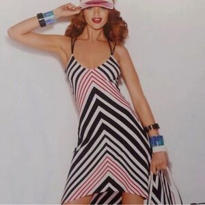 Bebe Hi-Lo Striped Black White Red Hi-Lo Dress Event Party